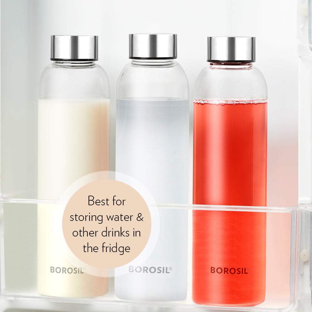 Borosil Crysto Slim Glass Bottle 550ml - SS Lid