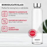 Borosil Crysto Slim Glass Bottle 550ml - SS Lid