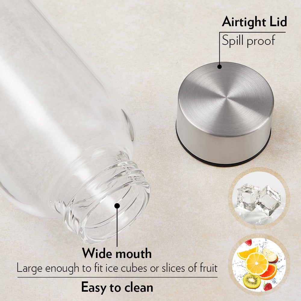 Borosil Crysto Slim Glass Bottle 550ml - SS Lid