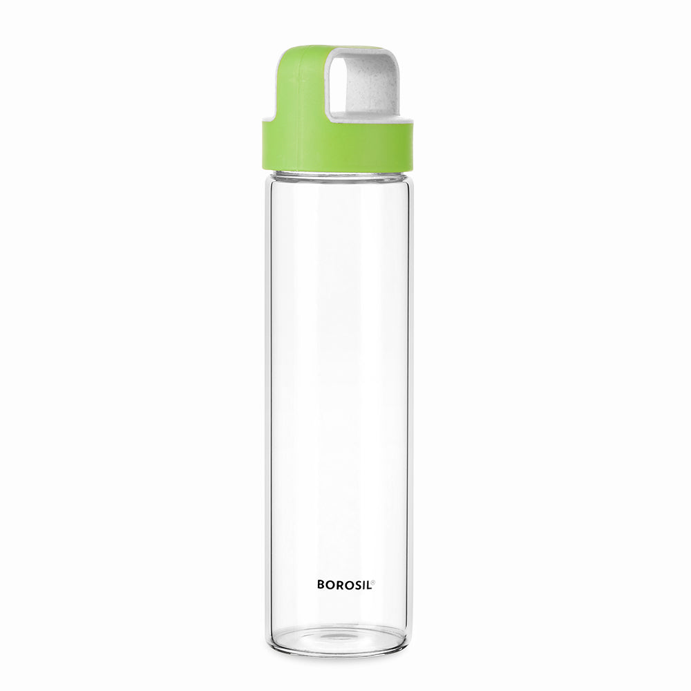 Borosil Neo Borosilicate Clear Glass Bottle 550ml - Green Lid