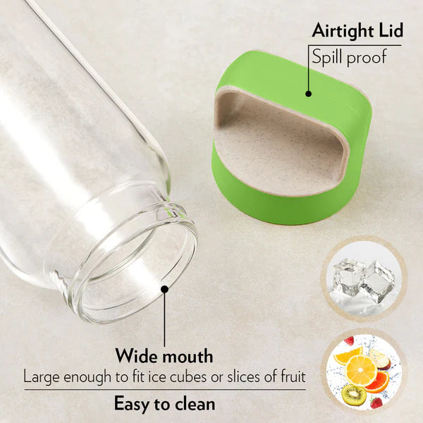 Borosil Crysto Wide Mouth Clear Glass Bottle 750ml - Pink Lid