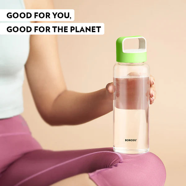 Borosil Crysto Wide Mouth Clear Glass Bottle 750ml - Pink Lid