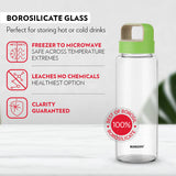 Borosil Crysto Wide Mouth Clear Glass Bottle 750ml - Pink Lid