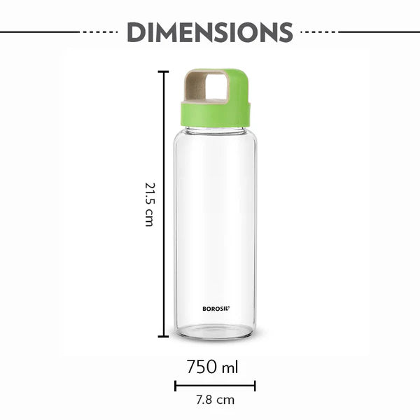 Borosil Crysto Wide Mouth Clear Glass Bottle 750ml - Pink Lid