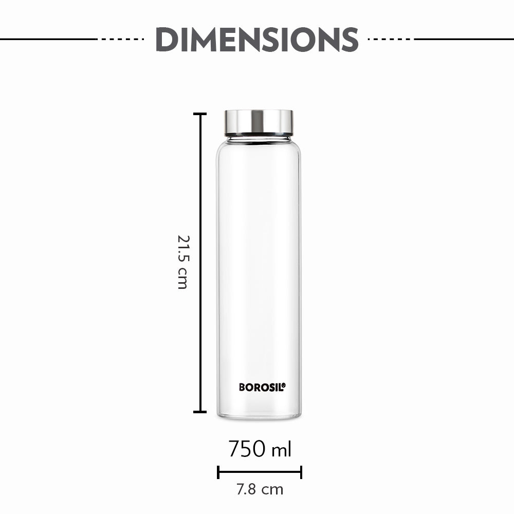 Borosil Personalised Crysto Wide Mouth Clear Glass Bottle 1L - SS Lid