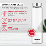Borosil Personalised Crysto Wide Mouth Clear Glass Bottle 1L - SS Lid