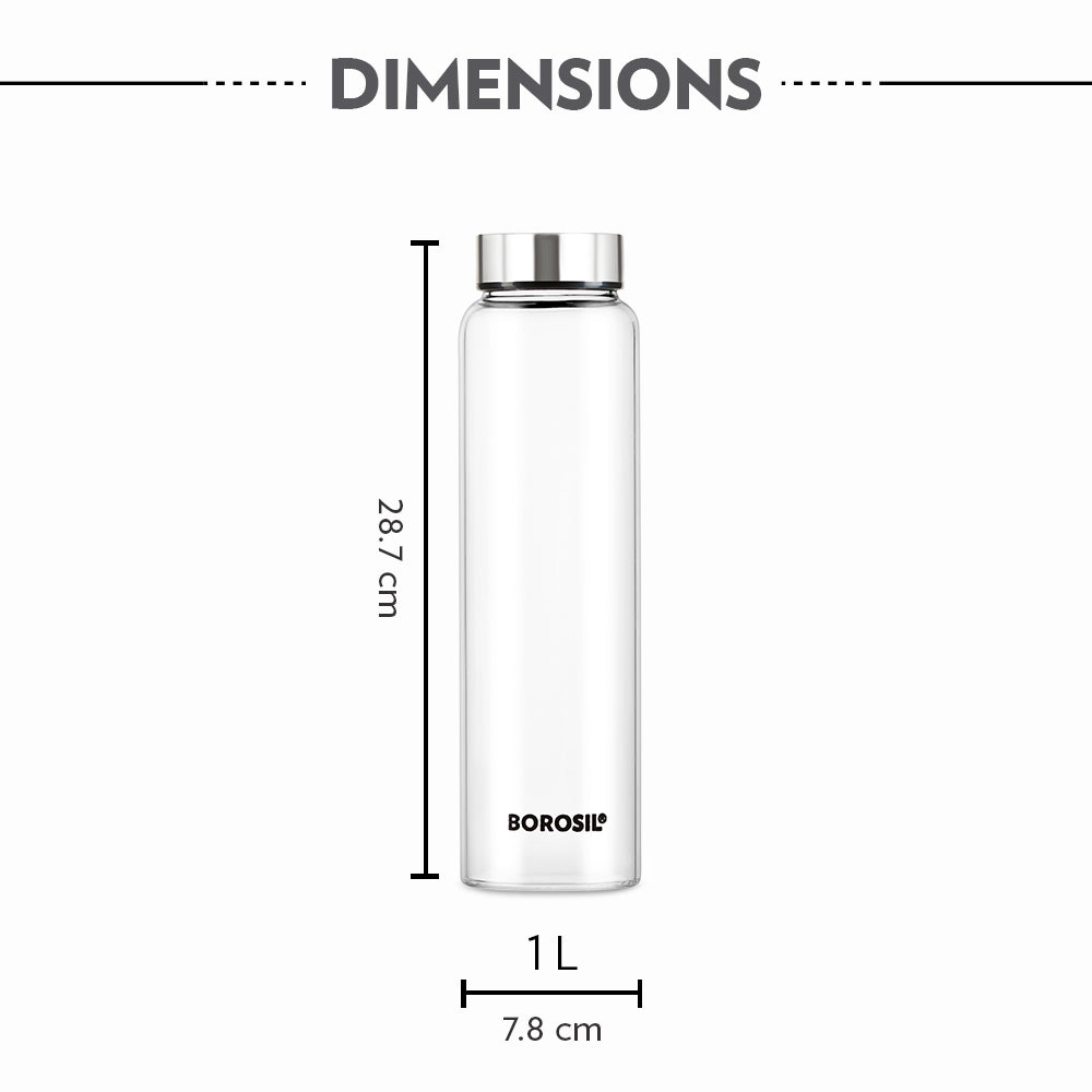 Borosil Personalised Crysto Wide Mouth Clear Glass Bottle 1L - SS Lid