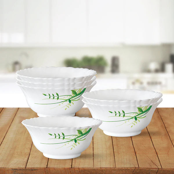 Borosil Larah Green Herbs Veg Bowl Set, 6 pc
