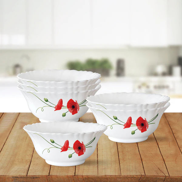 Borosil Larah Red Carnation Veg Bowl Set, 6 pc