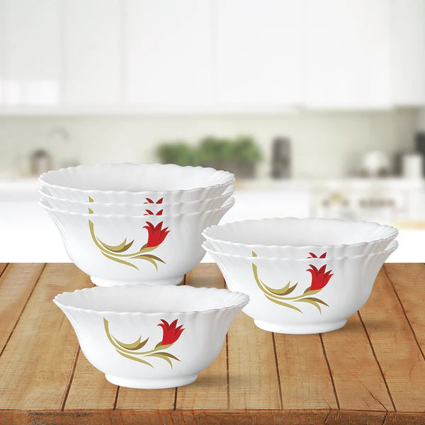 Borosil Larah Red Lily Veg Bowl Set, 6 pc