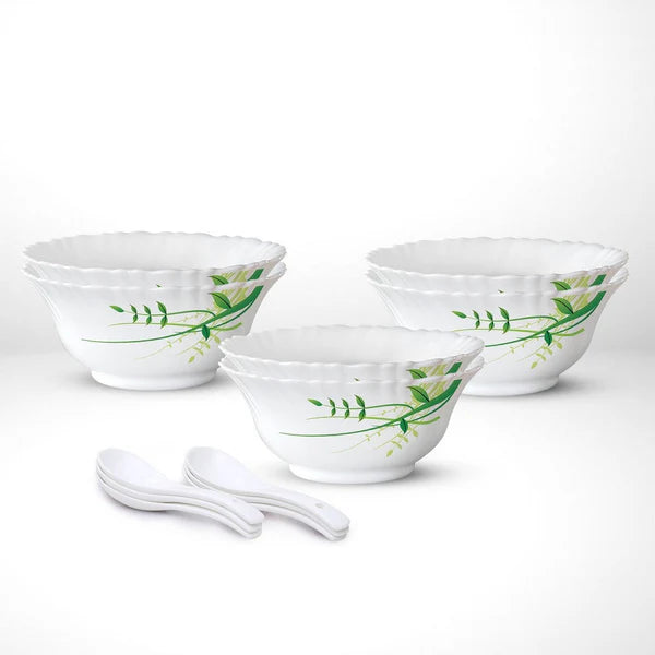 Borosil Larah Green Herbs Soup Bowl Set 6