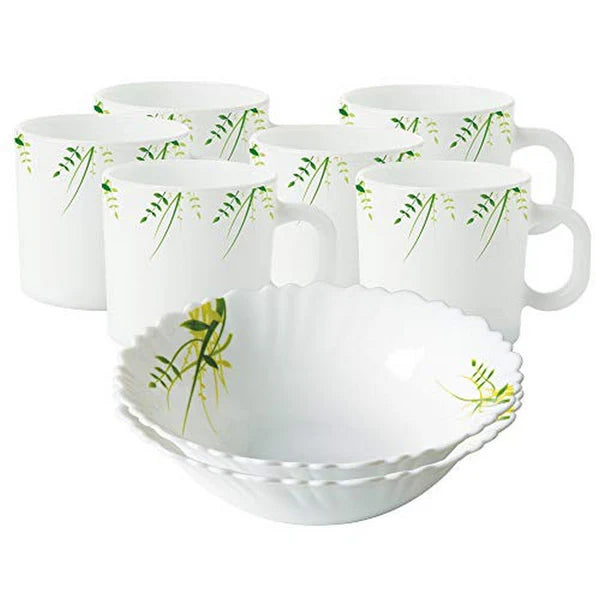 Borosil Larah Green Herbs Snack Set w Cups, 8 pc
