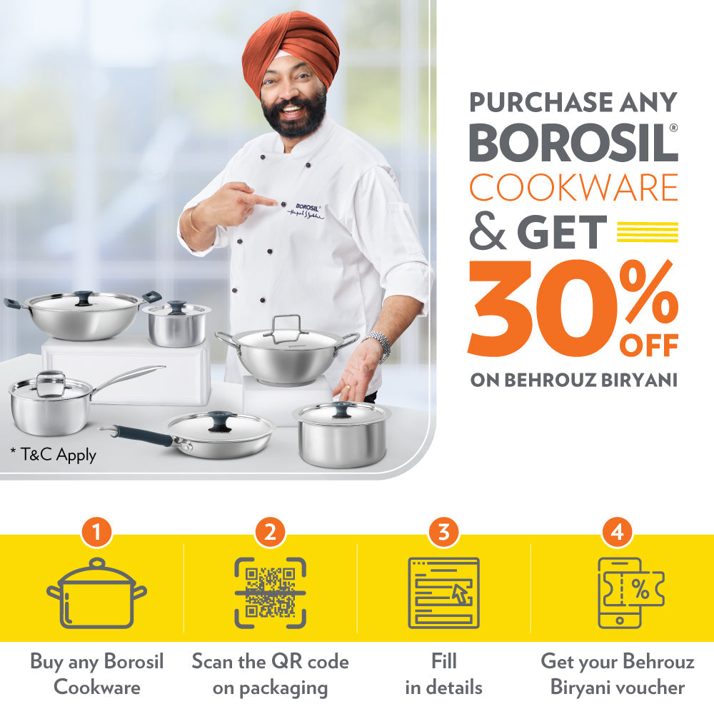 Borosil Vajra Nonstick Deep Kadai w Glass Lid