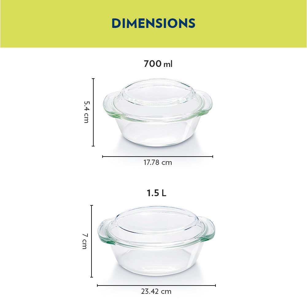 Borosil Round Casserole Set 700ml + 1.5L