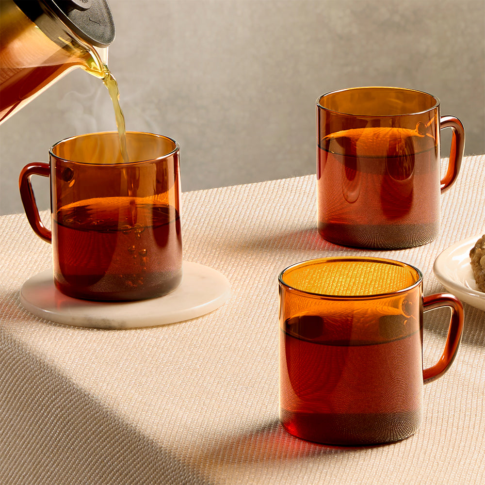 Borosil Vision Amber Mug, Set of 6, 190ml