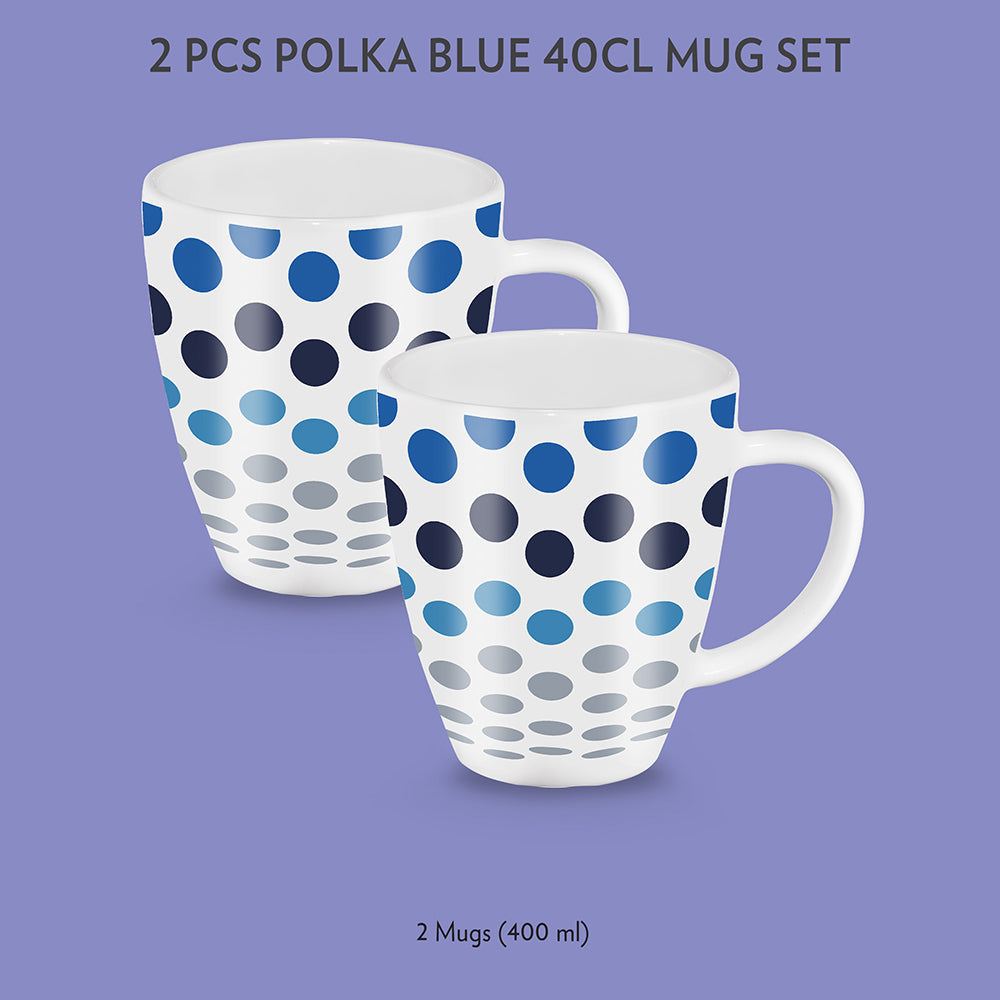 Borosil Larah Polka Mug Set of 2, 390ml