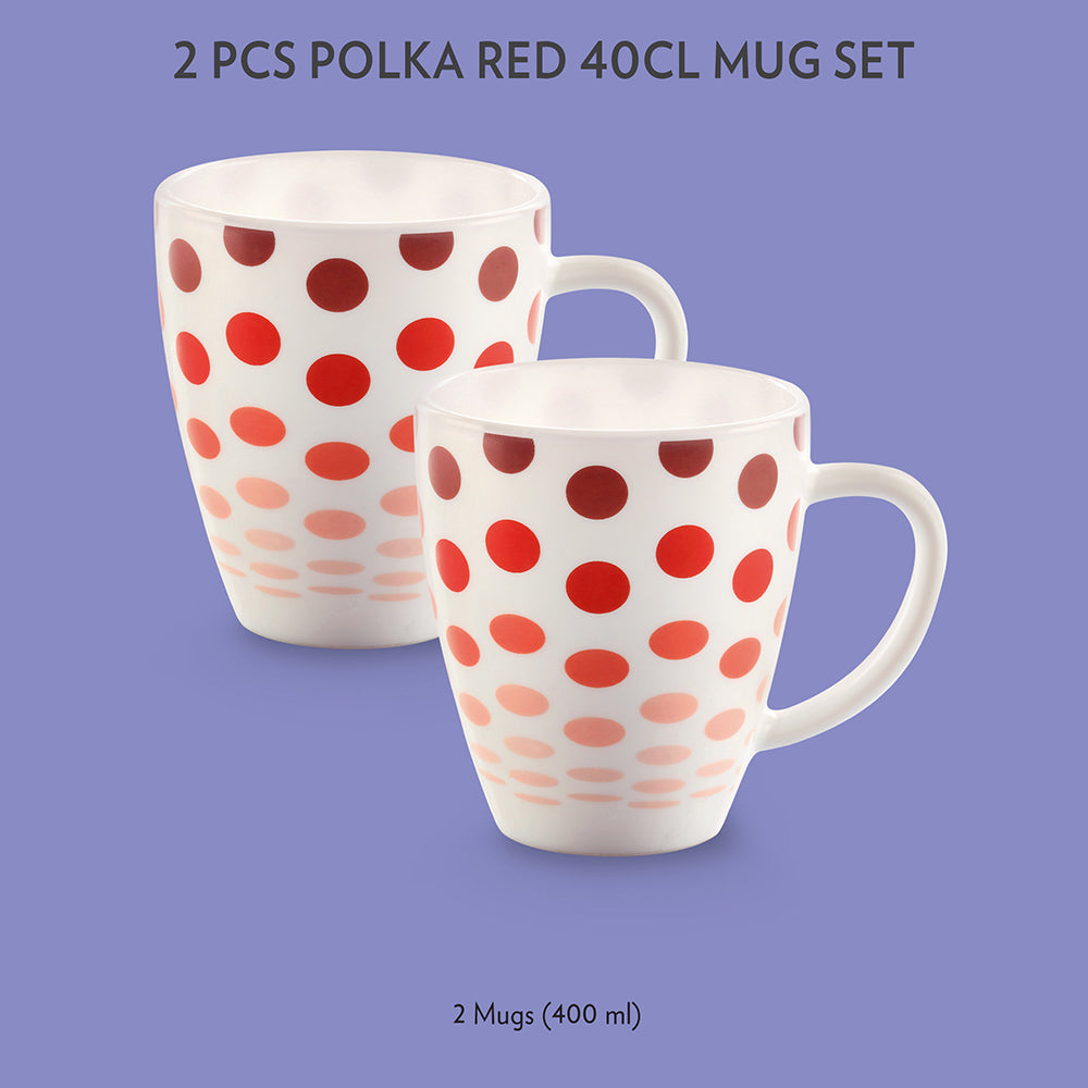 Borosil Larah Polka Mug Set of 2, 390ml