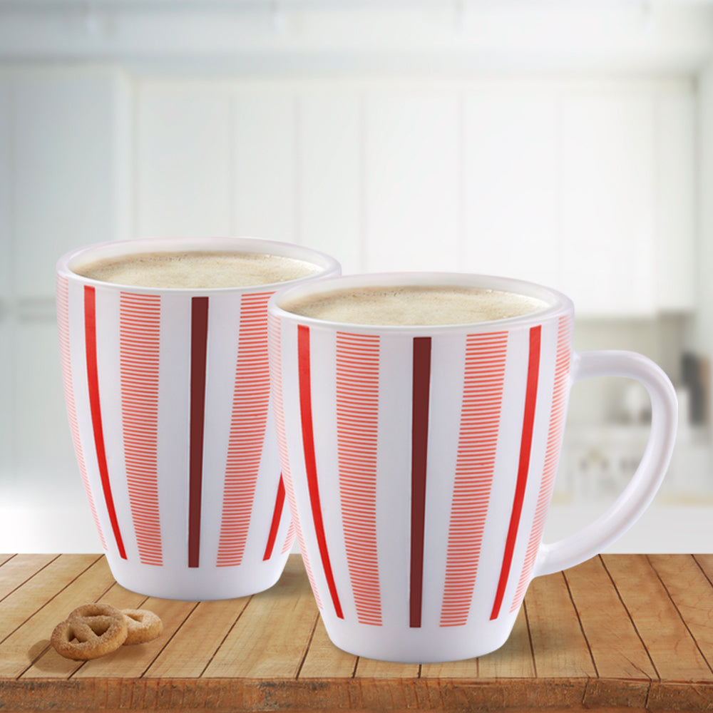 Borosil Larah Red Strip Mug Set of 2, 390ml