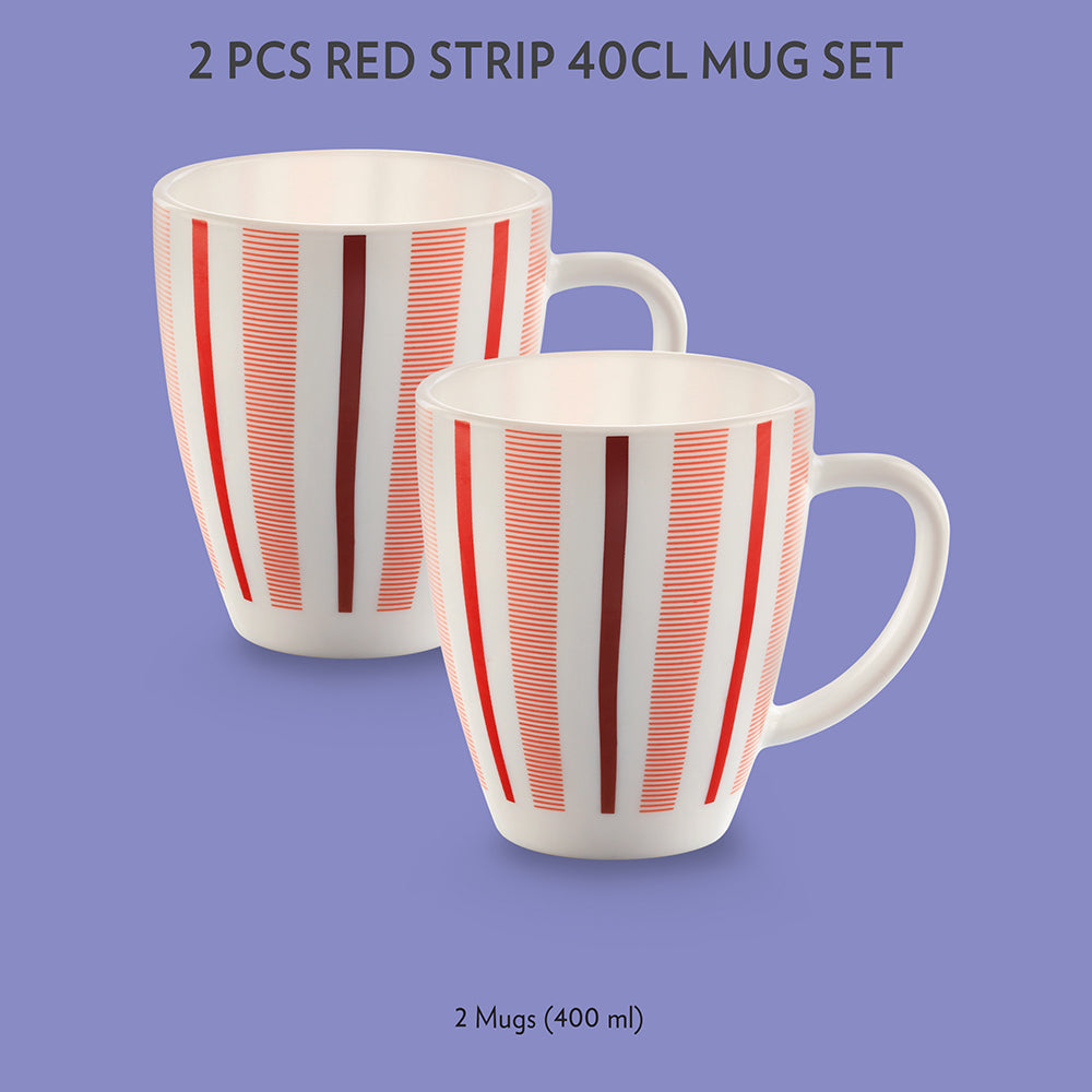 Borosil Larah Red Strip Mug Set of 2, 390ml