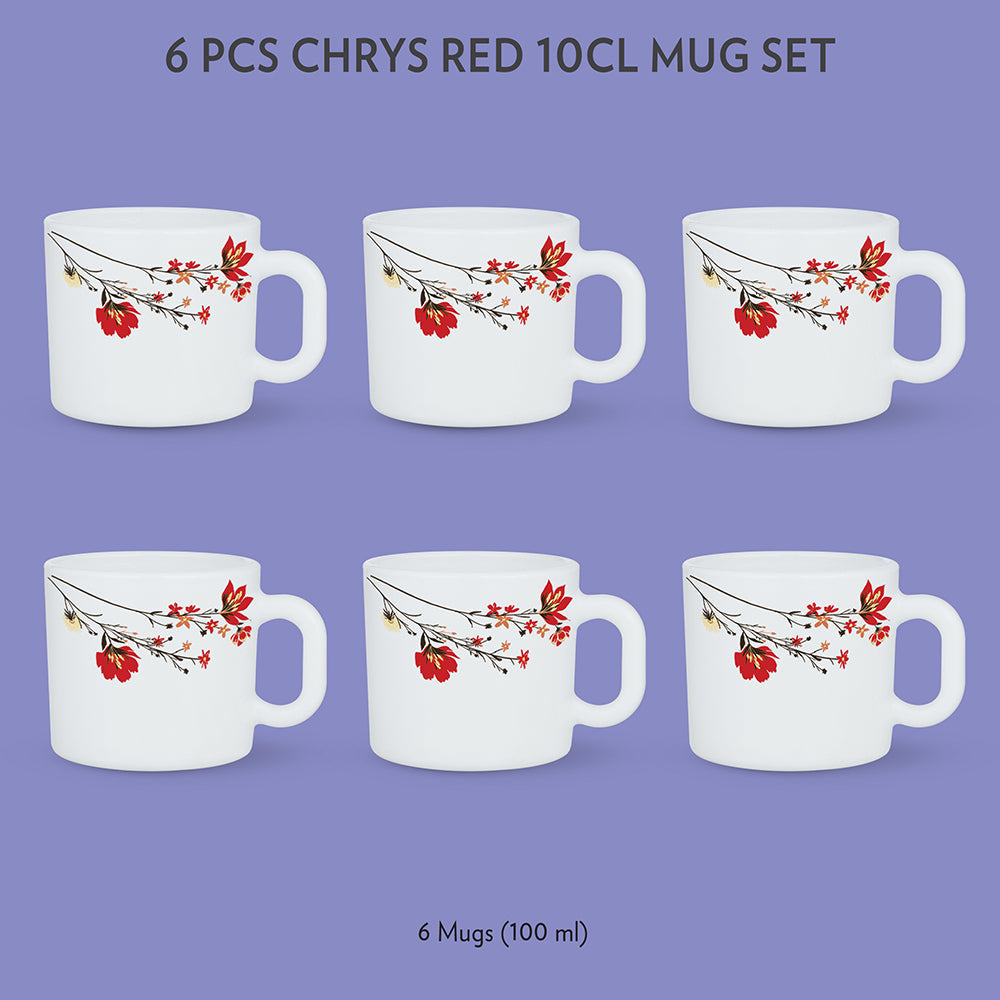 Borosil Larah Chrys Red Mug Set of 6, 180ml