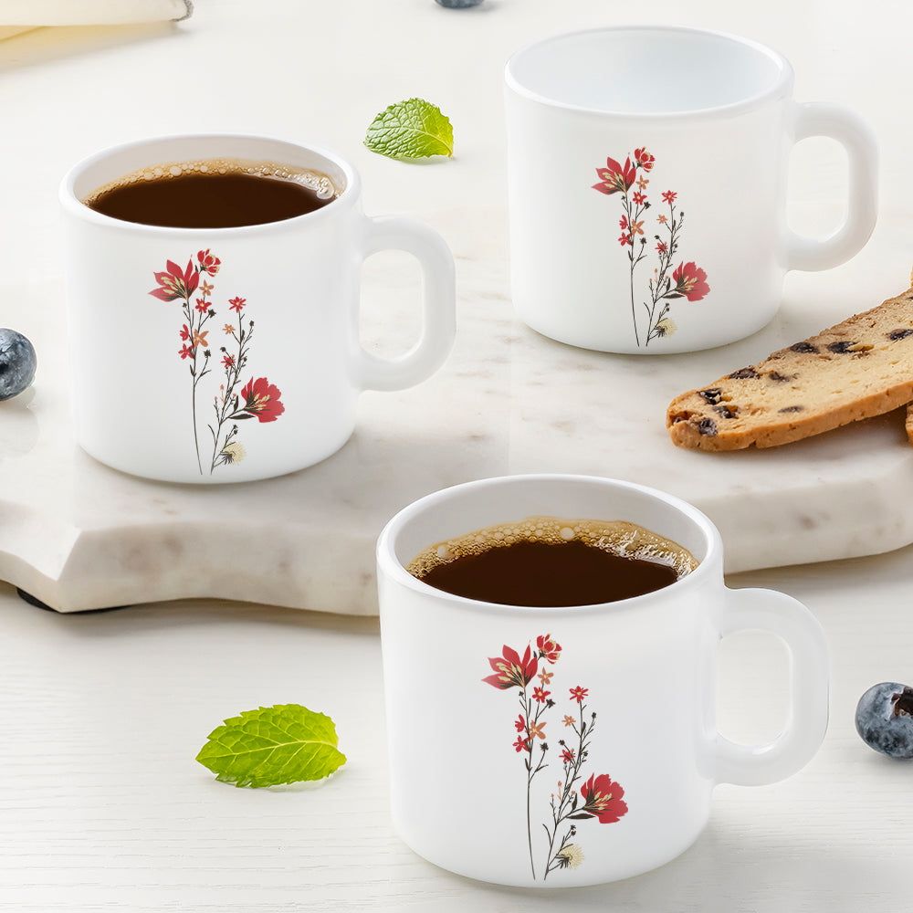 Borosil Larah Chrys Red Mug Set of 6, 180ml