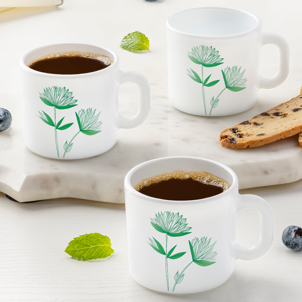 Borosil Larah Green Lily Mug Set
