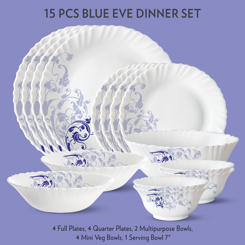 Borosil The Larah Blue Eve Dinner Set, 23 pc