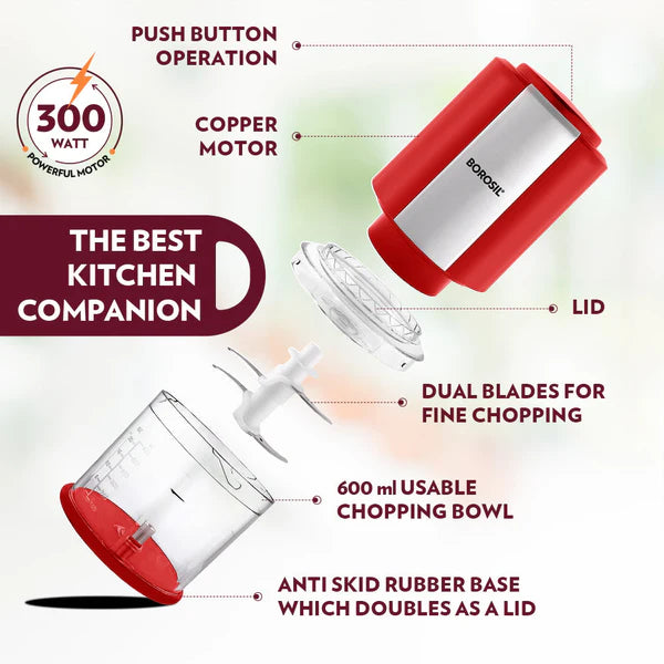 Borosil Chef Delite Electric Chopper with Dual Blade