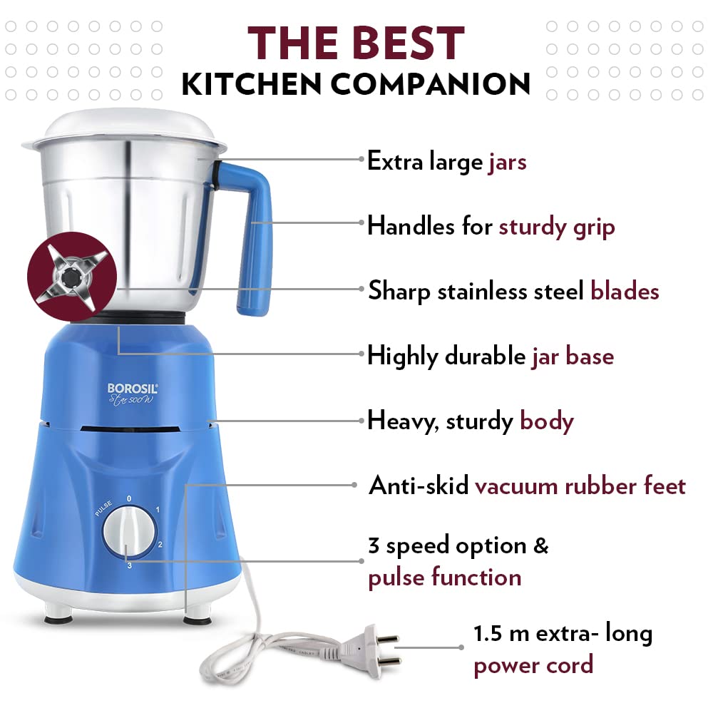 Borosil Star Mixer Grinder-Blue 500W