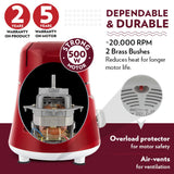 Borosil Star Mixer Grinder-Maroon 500W
