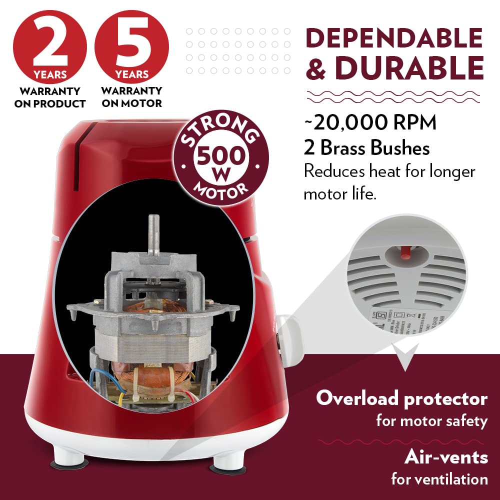 Borosil Star Mixer Grinder-Maroon 500W