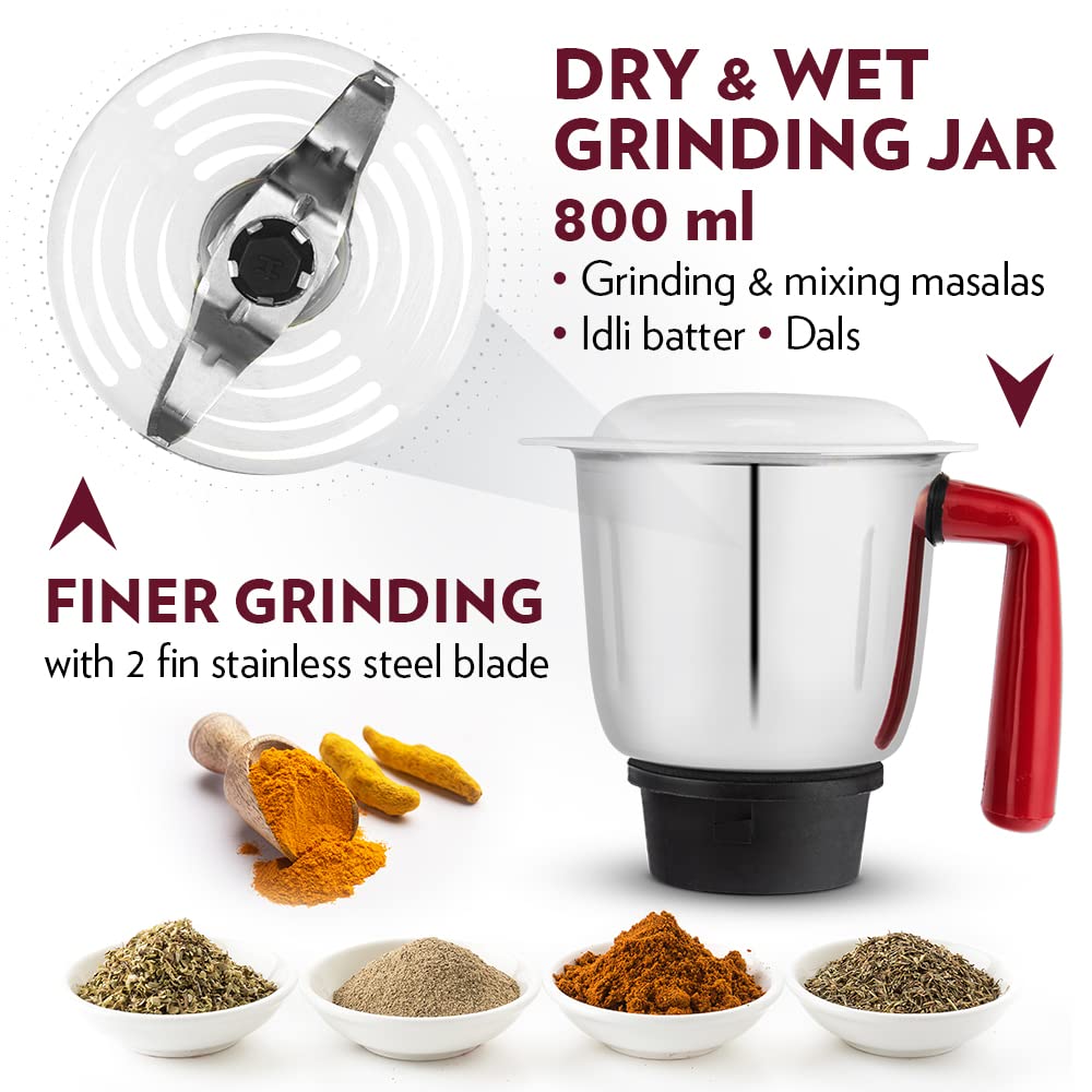Borosil Star Mixer Grinder-Maroon 500W