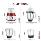 Borosil Supermax Mixer Grinder-Red 750W