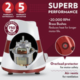Borosil Supermax Mixer Grinder-Red 750W