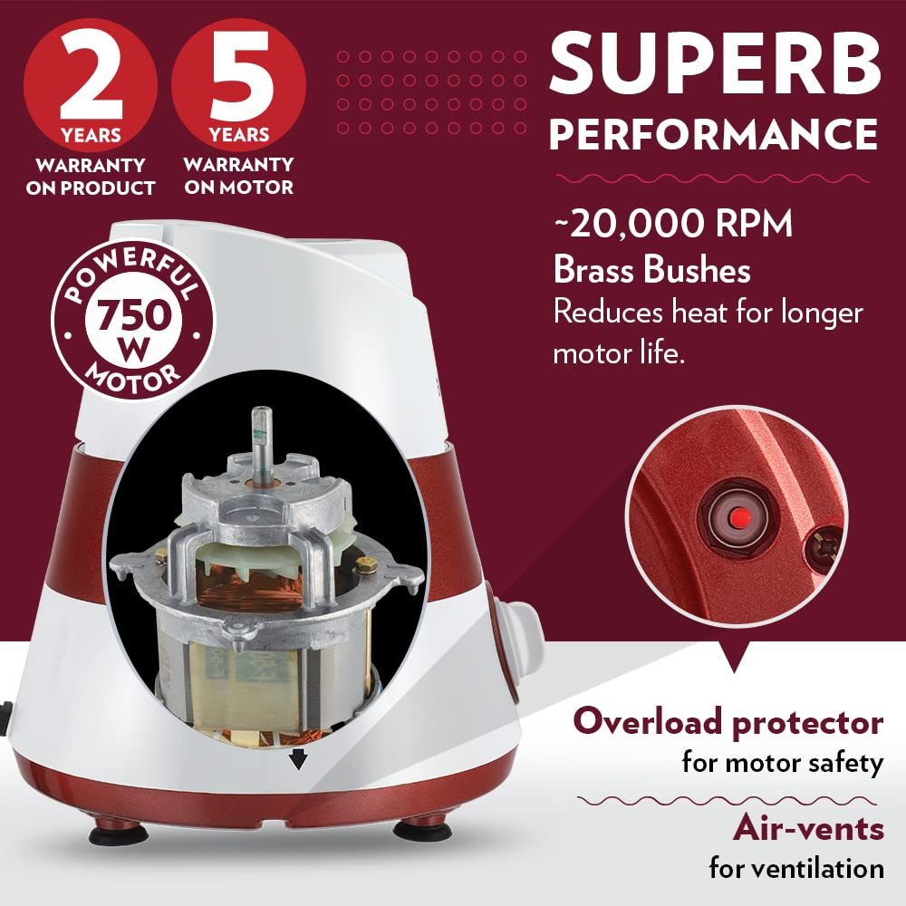 Borosil Supermax Mixer Grinder-Red 750W