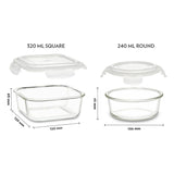 Borosil Teal Universal Glass Lunchbox Set of 3, 320ml x 2 + 240ml