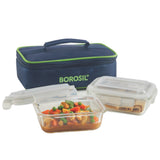 Borosil Rectangular Glass Lunchbox, Set of 2, 370ml Blue