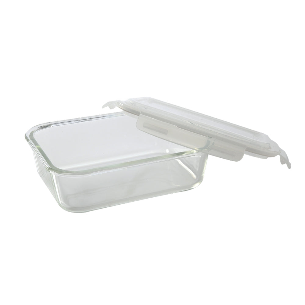 Borosil Rectangular Glass Lunchbox, Set of 2, 370ml Blue