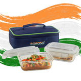 Borosil Pride Rectangular Glass Lunchbox, Set of 2, 370ml