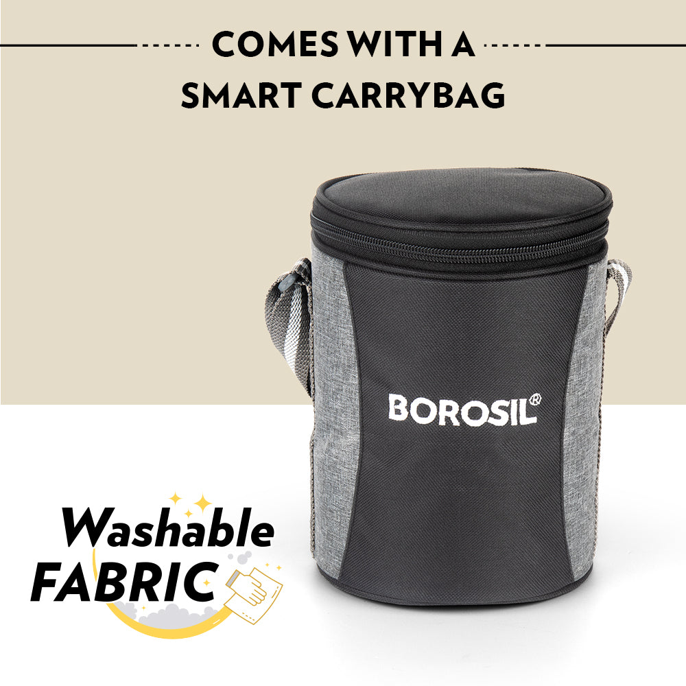 Borosil Feast Stainless Steel Round Lunch Box Set of 3, 400ml