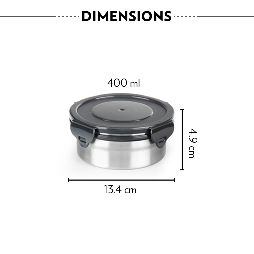 Borosil Feast Stainless Steel Round Lunch Box Set of 3, 400ml