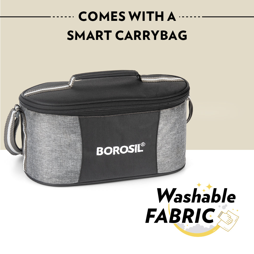 Borosil Feast Stainless Steel Round Lunch Box, Set of 4, 400ml x 2 + 250ml x 2