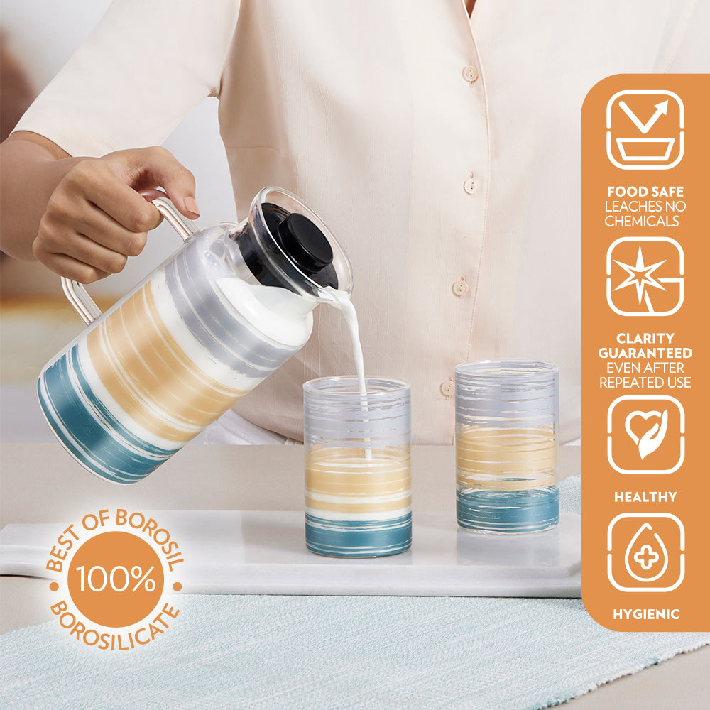 Borosil Glance Multipurpose Jug w Glasses Set of 3, 1L + 295ml x 2