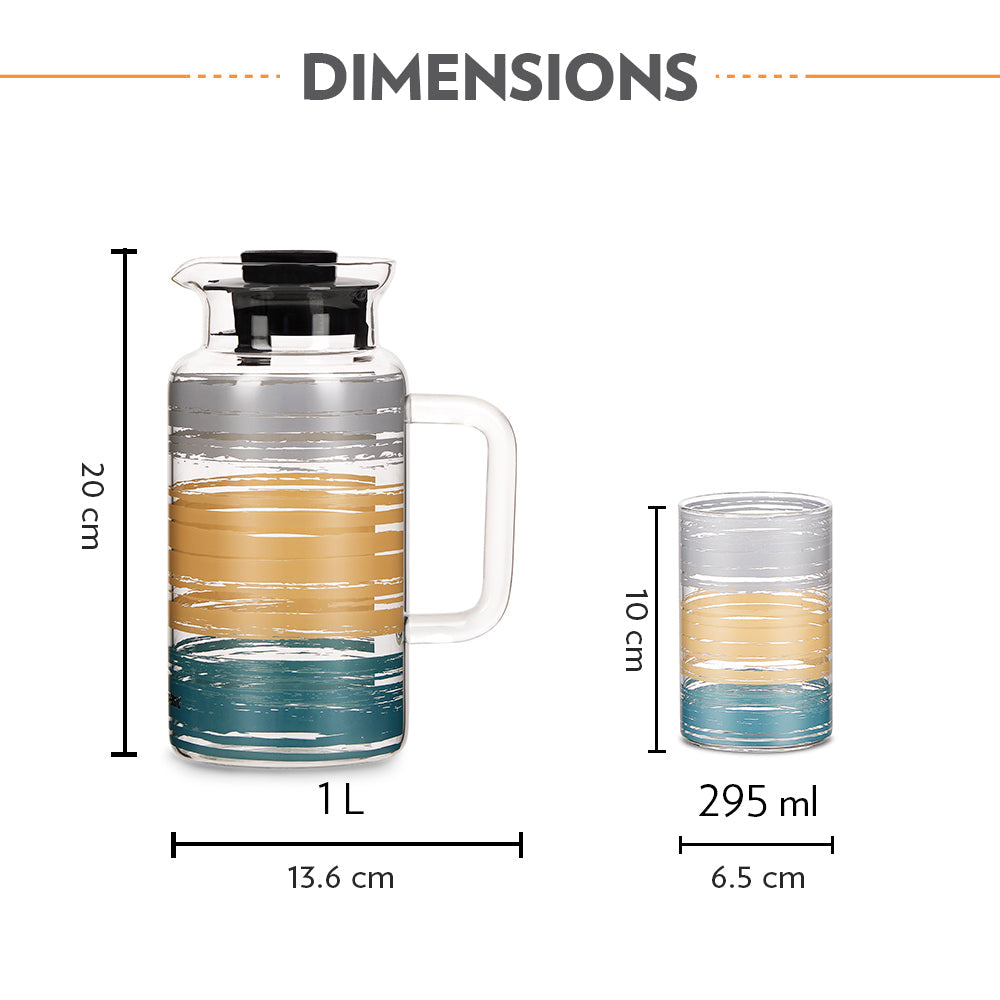 Borosil Glance Multipurpose Jug w Glasses Set of 3, 1L + 295ml x 2