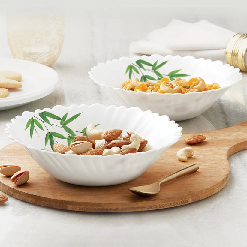 Borosil Larah Bamboo Leaves Multipurpose Bowl, 2 pc Set