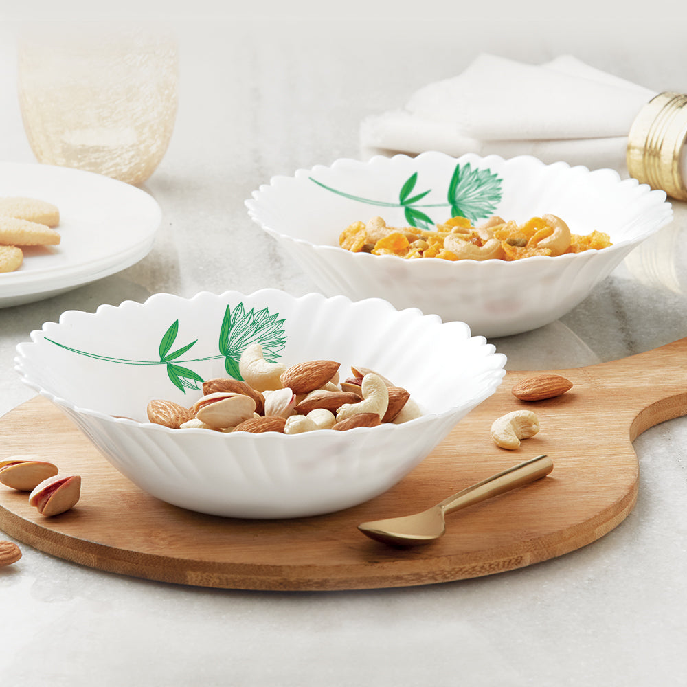 Borosil Larah Green Lily Multipurpose Bowl, 2 pc Set