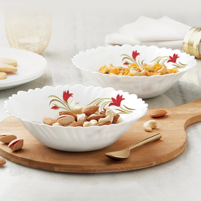 Borosil Larah Red Lily Multipurpose Bowl, 2 pc Set