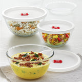 Borosil Mixing Bowl with White Lid Set of 3