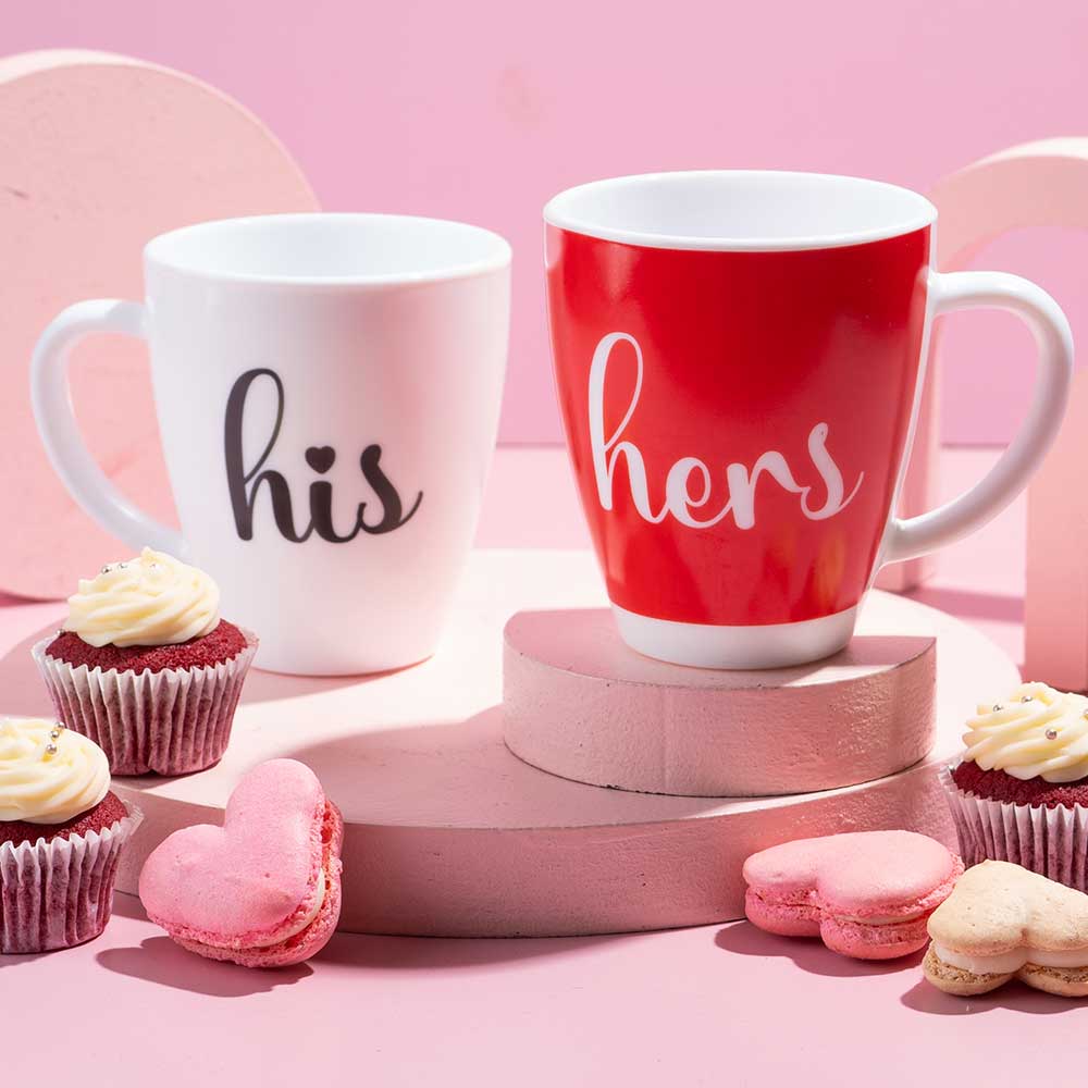 Borosil Larah His and Hers Mug Set of 2, 390ml