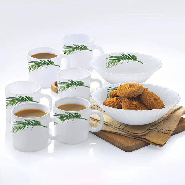 Borosil Larah Crescent Snack Set w Mugs, 8 pc